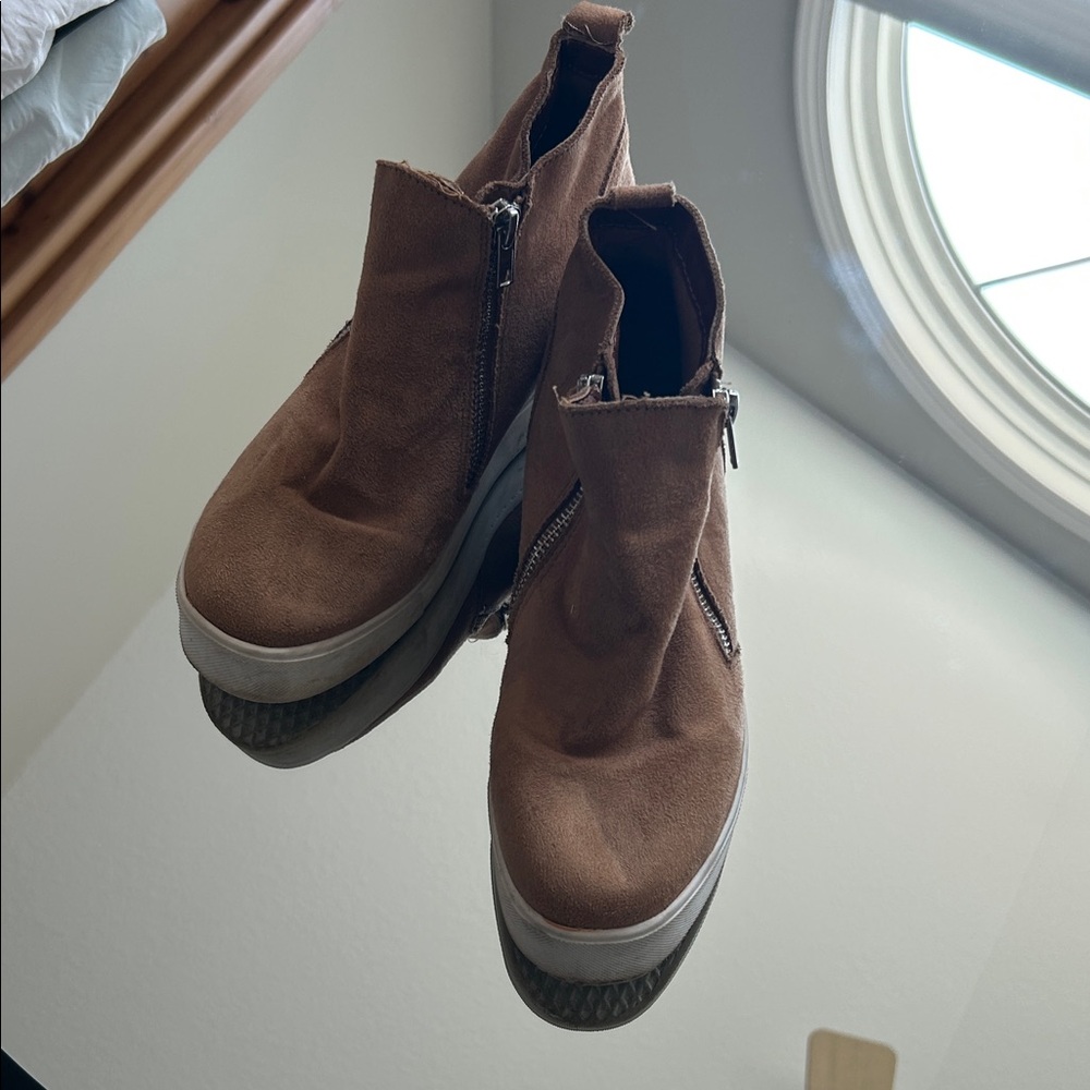 Soda Tan Suede Ankle Boots with Zipper